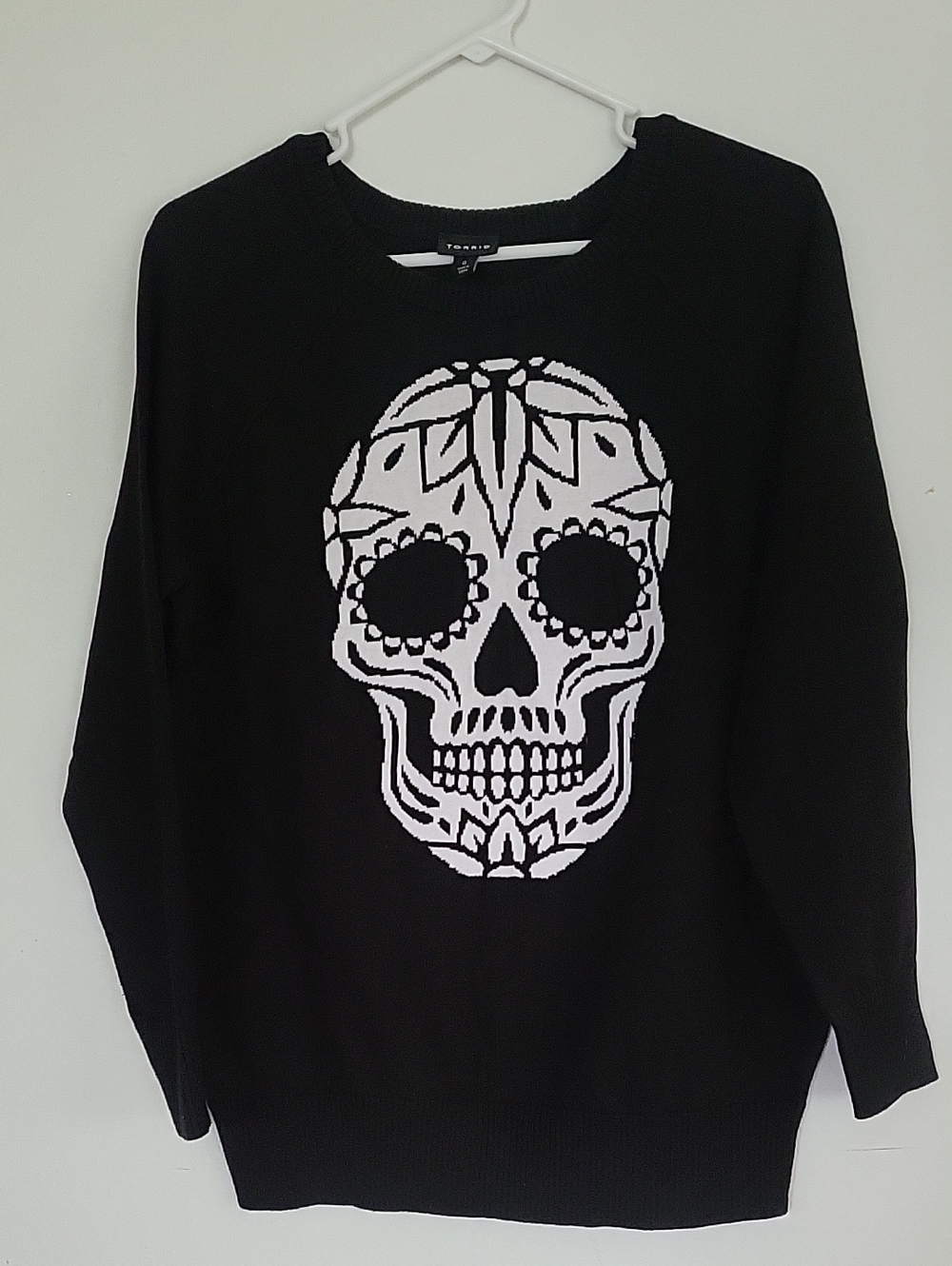 Torrid Black Crewneck Sweater with White Skull Graphic 0